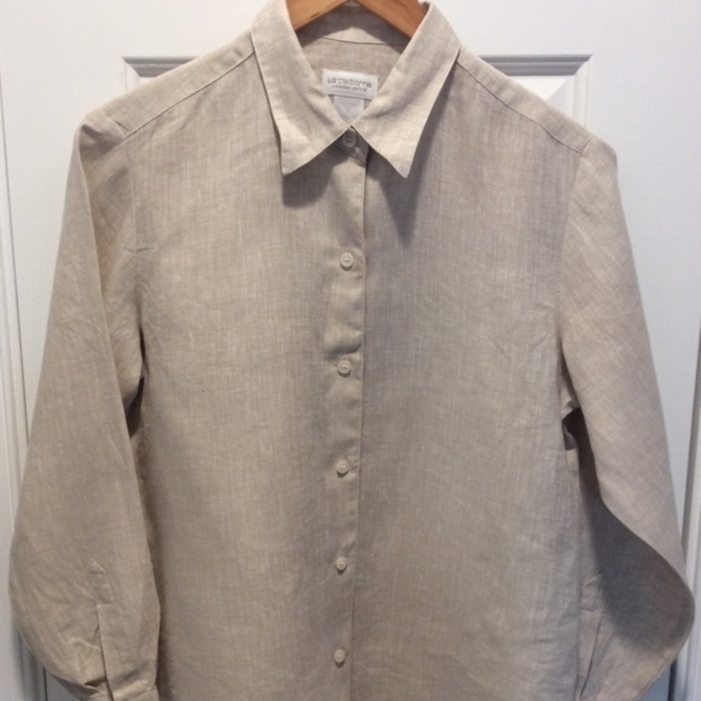 Liz Claiborne (SP) 100% Linen Beige Blouse